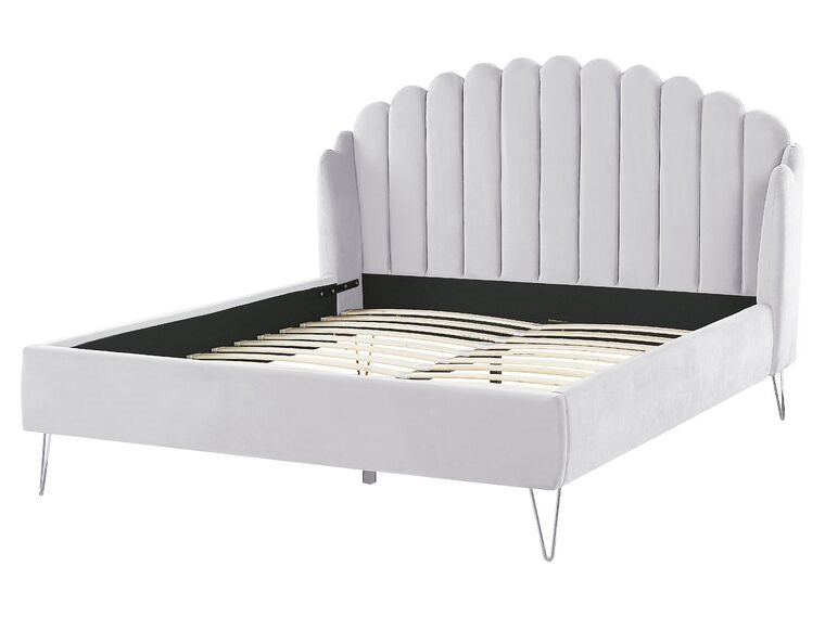 Cama con somier de terciopelo gris claro/dorado 160 x 200 cm