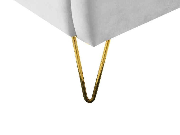 Cama con somier de terciopelo gris claro/dorado 160 x 200 cm