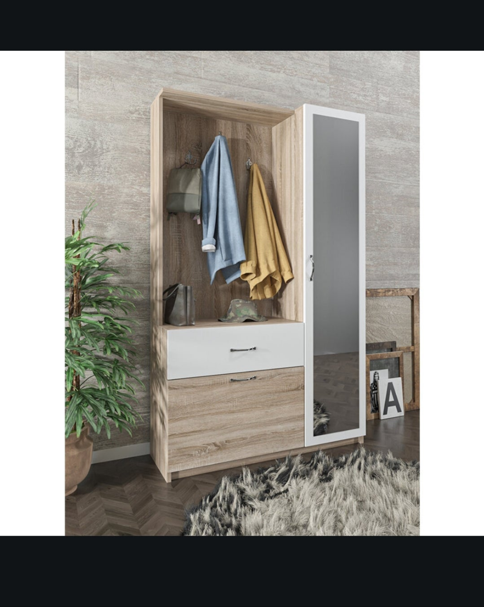 Mueble de entrada multifunción. Reina. Blanco y madera