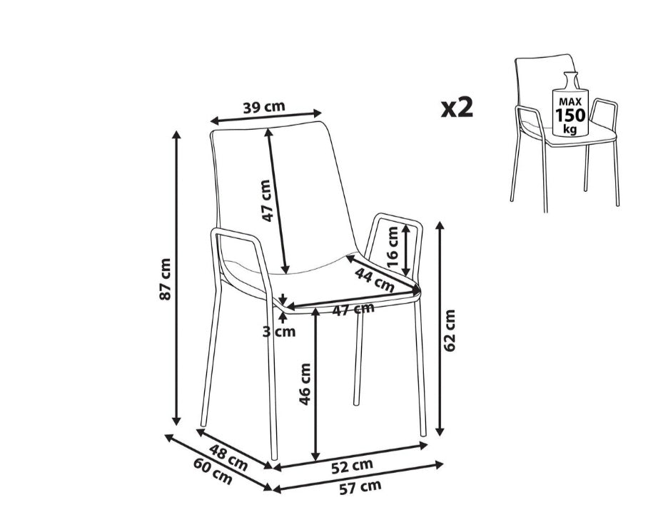 Conjunto de 2 sillas de comedor de terciopelo gris Pardo/negro