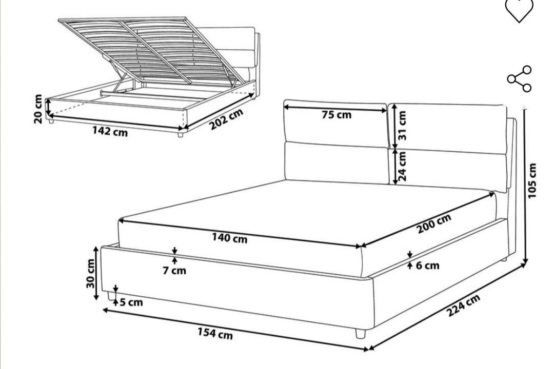 Cama con almacenaje de terciopelo beige claro 140/200