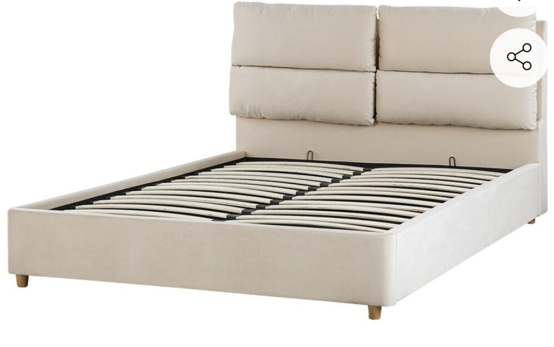 Cama con almacenaje de terciopelo beige claro 140/200
