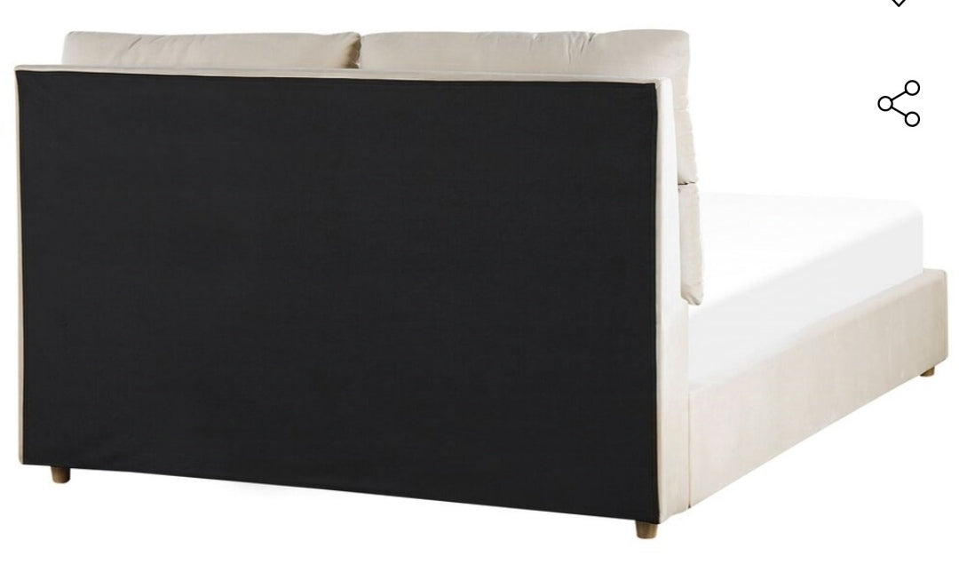 Cama con almacenaje de terciopelo beige claro 140/200