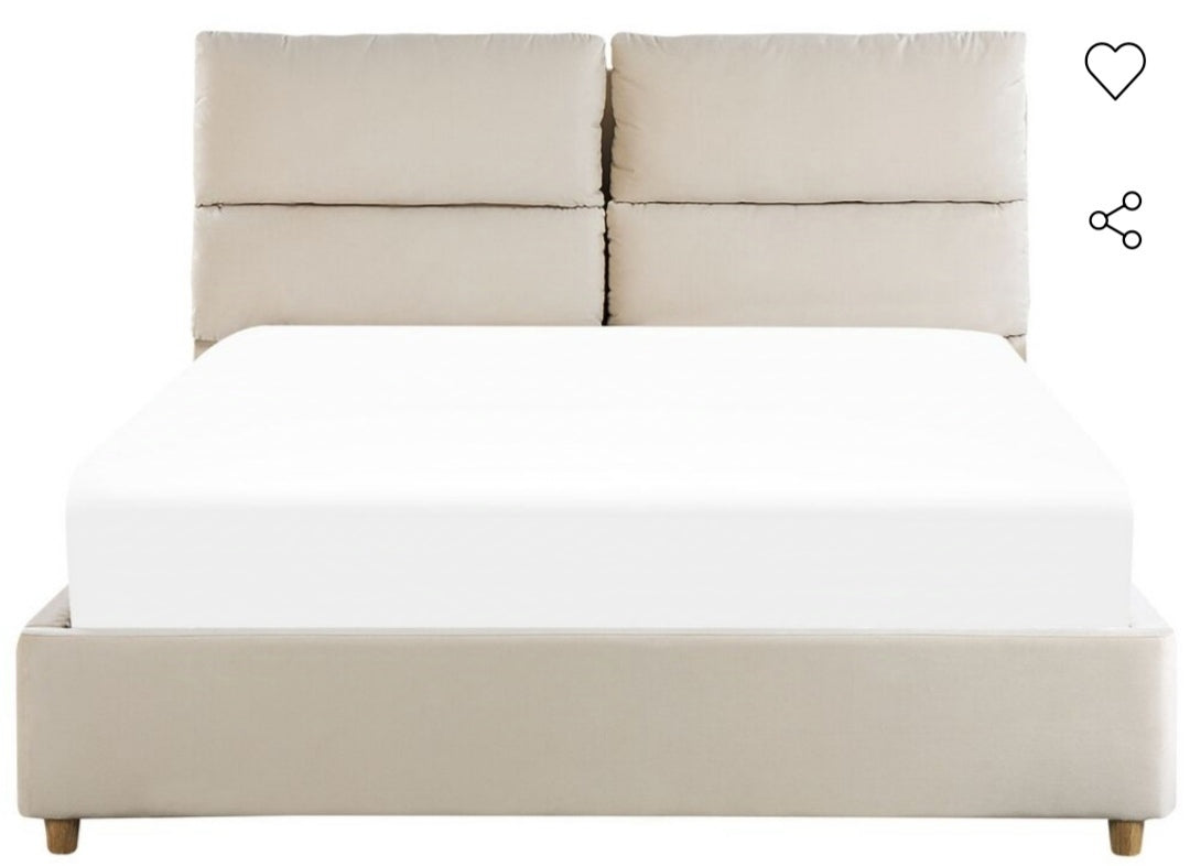 Cama con almacenaje de terciopelo beige claro 140/200