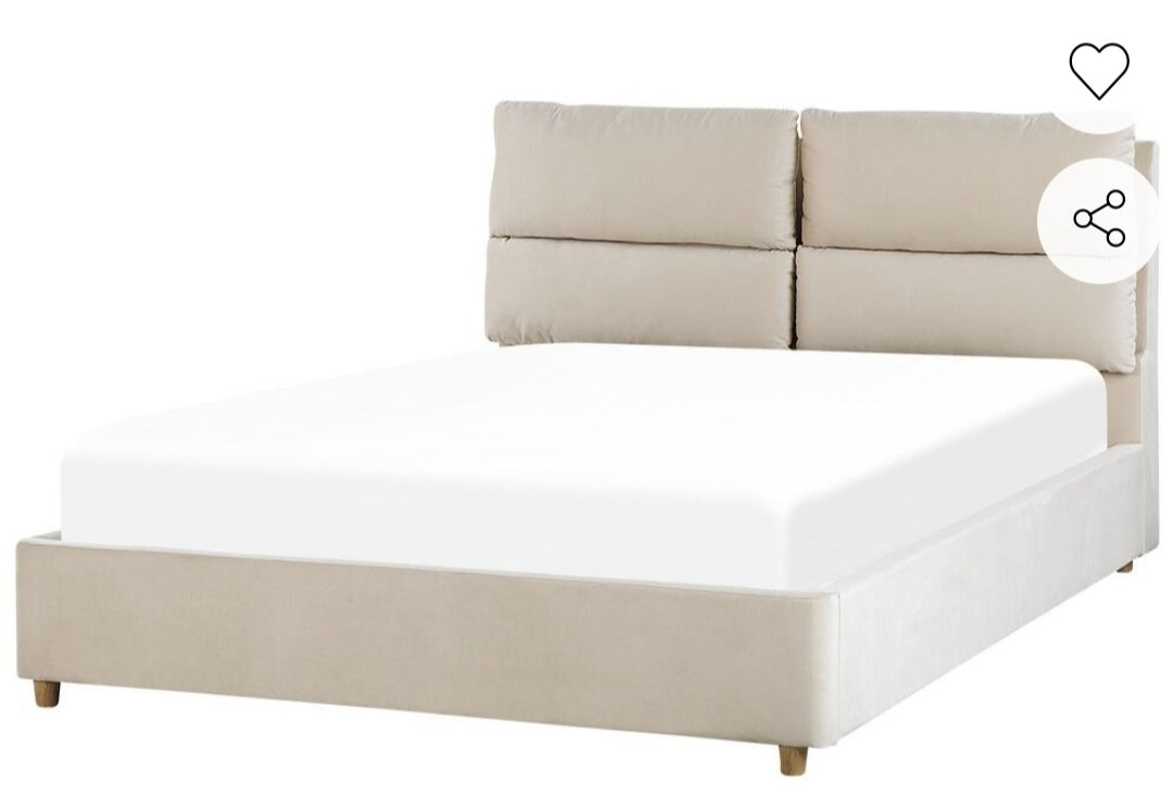 Cama con almacenaje de terciopelo beige claro 140/200