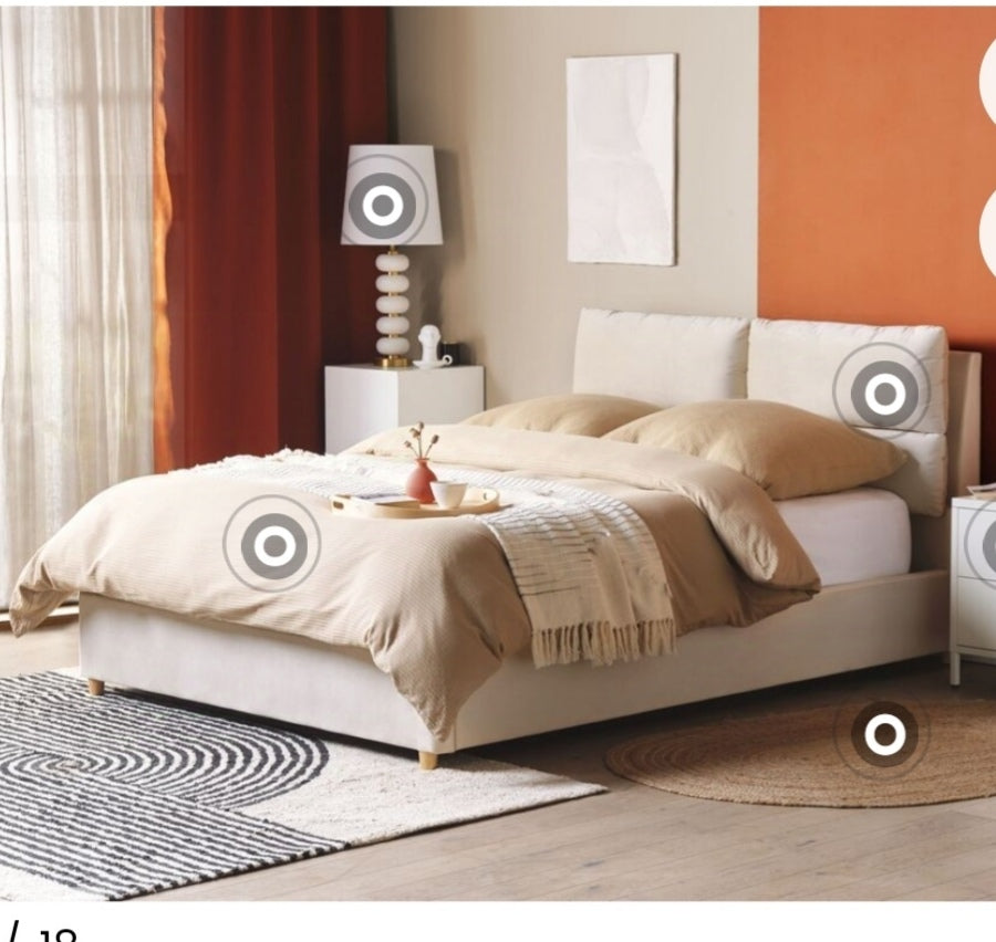 Cama con almacenaje de terciopelo beige claro 140/200