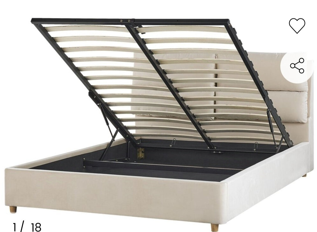 Cama con almacenaje de terciopelo beige claro 140/200
