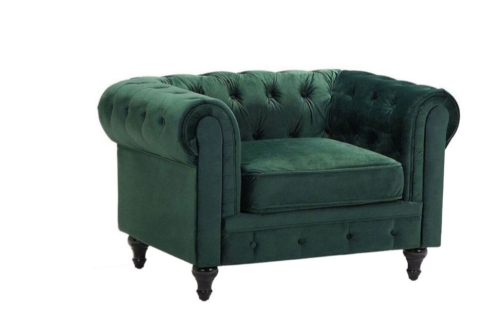 Sillón de terciopelo verde chesterfield