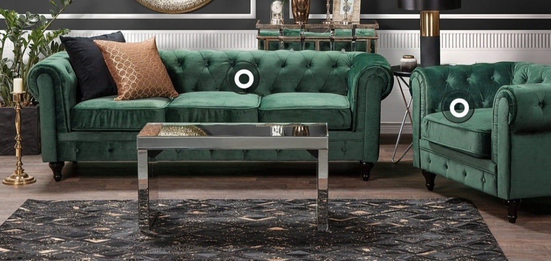 Sillón de terciopelo verde chesterfield