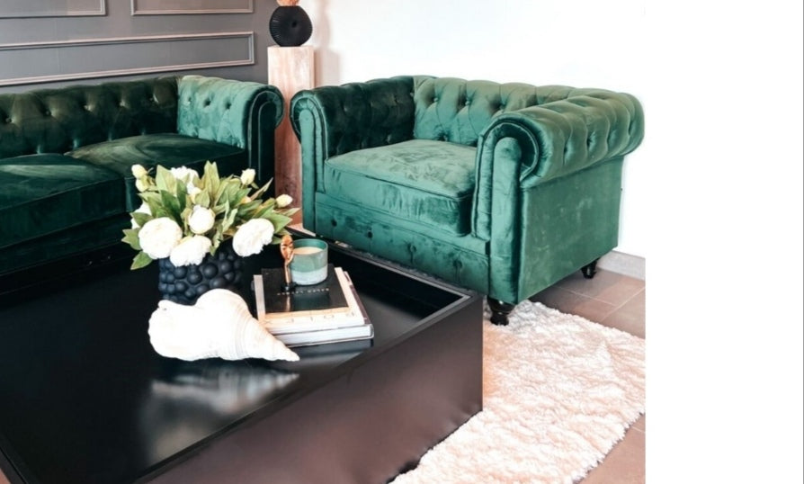 Sillón de terciopelo verde chesterfield