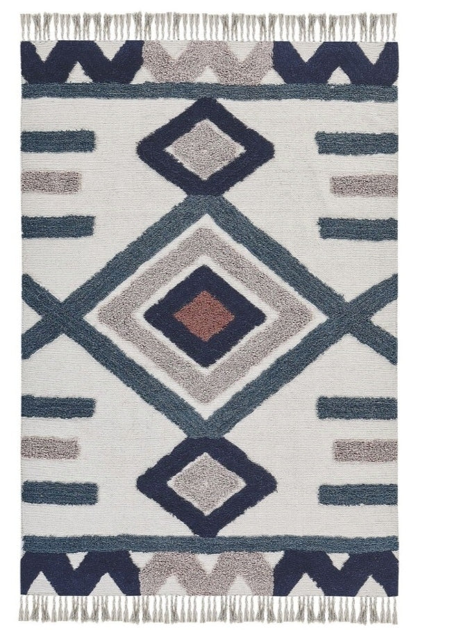 Alfombra de algodón azul oscuro/beige 160/230