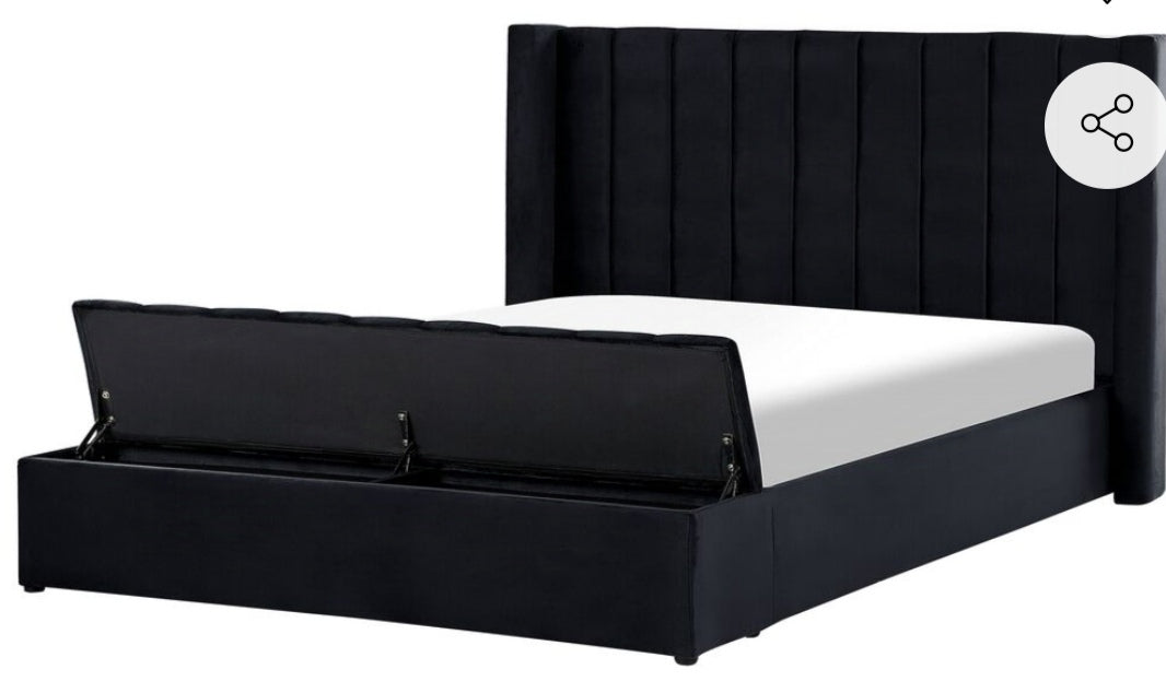 Cama con almacenaje de terciopelo negro 180/200