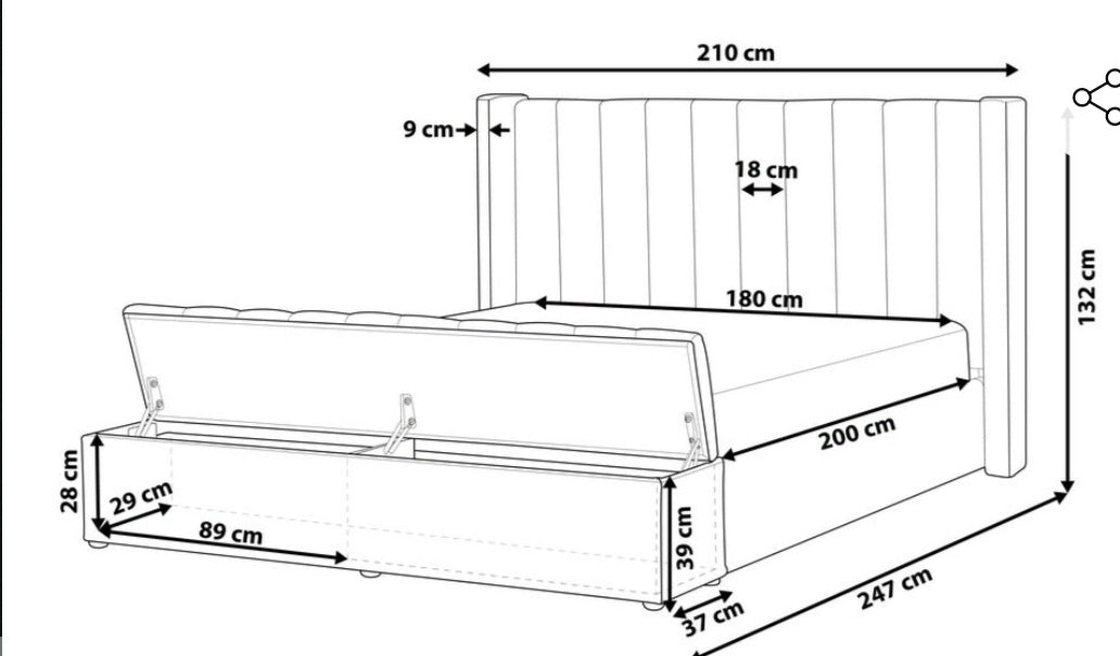 Cama con almacenaje de terciopelo negro 180/200