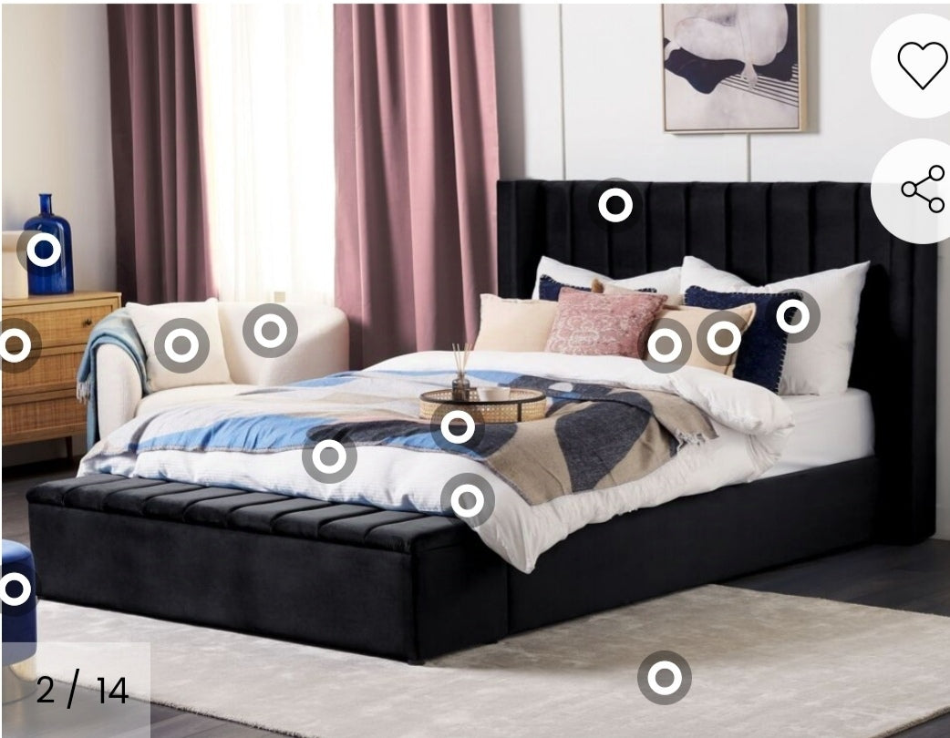Cama con almacenaje de terciopelo negro 180/200