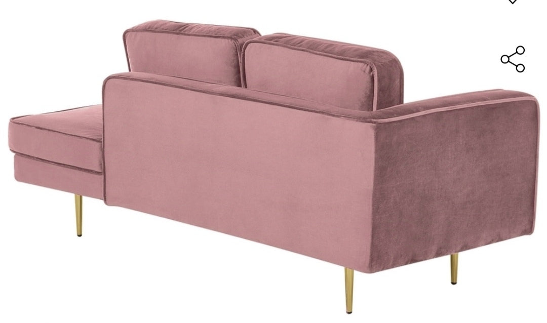 Chaise longue de terciopelo rosa izquierdo