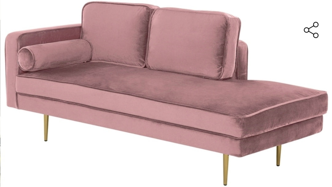 Chaise longue de terciopelo rosa izquierdo