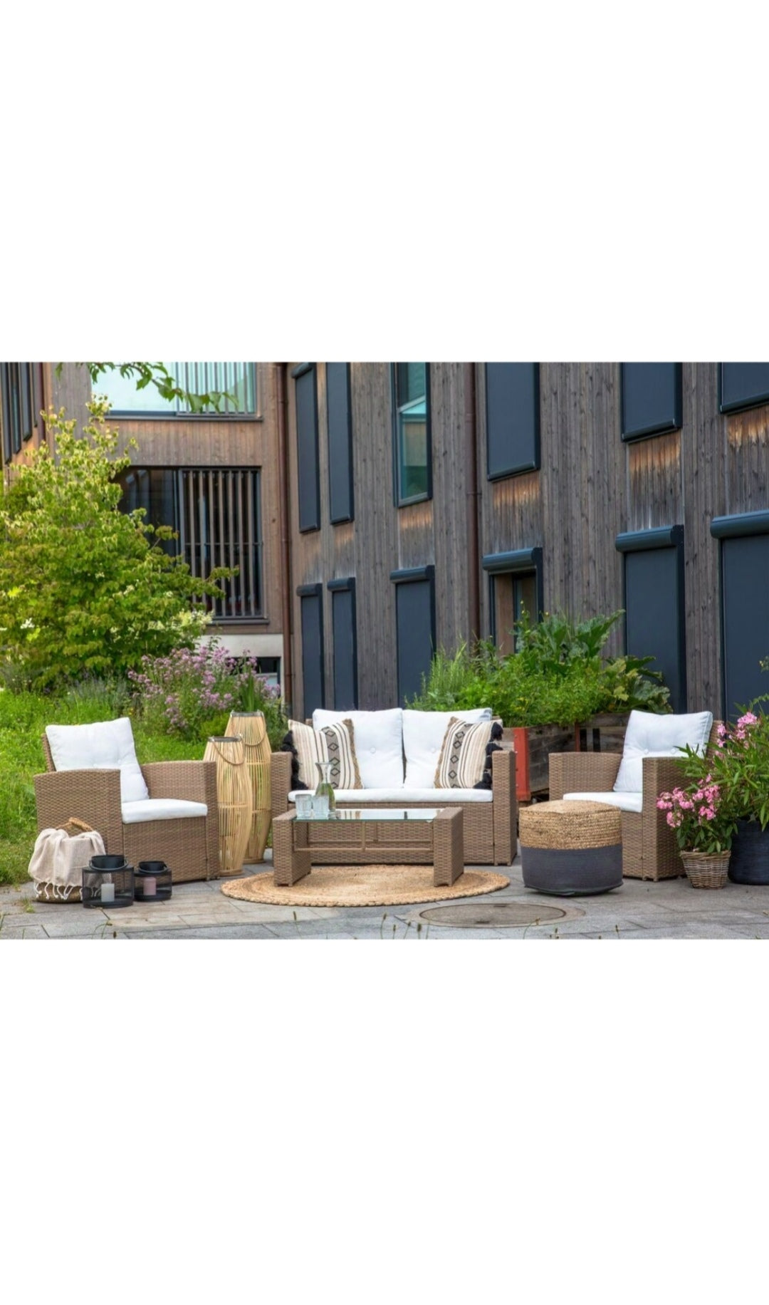 Conjunto de jardin de ratán marrón claro
