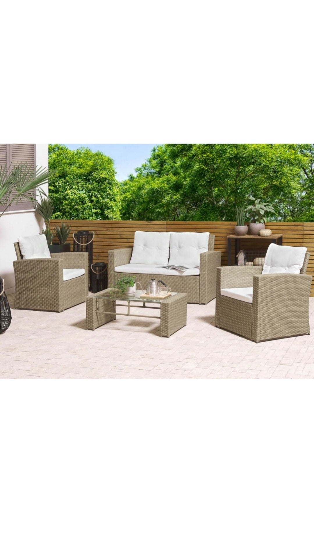 Conjunto de jardin de ratán marrón claro