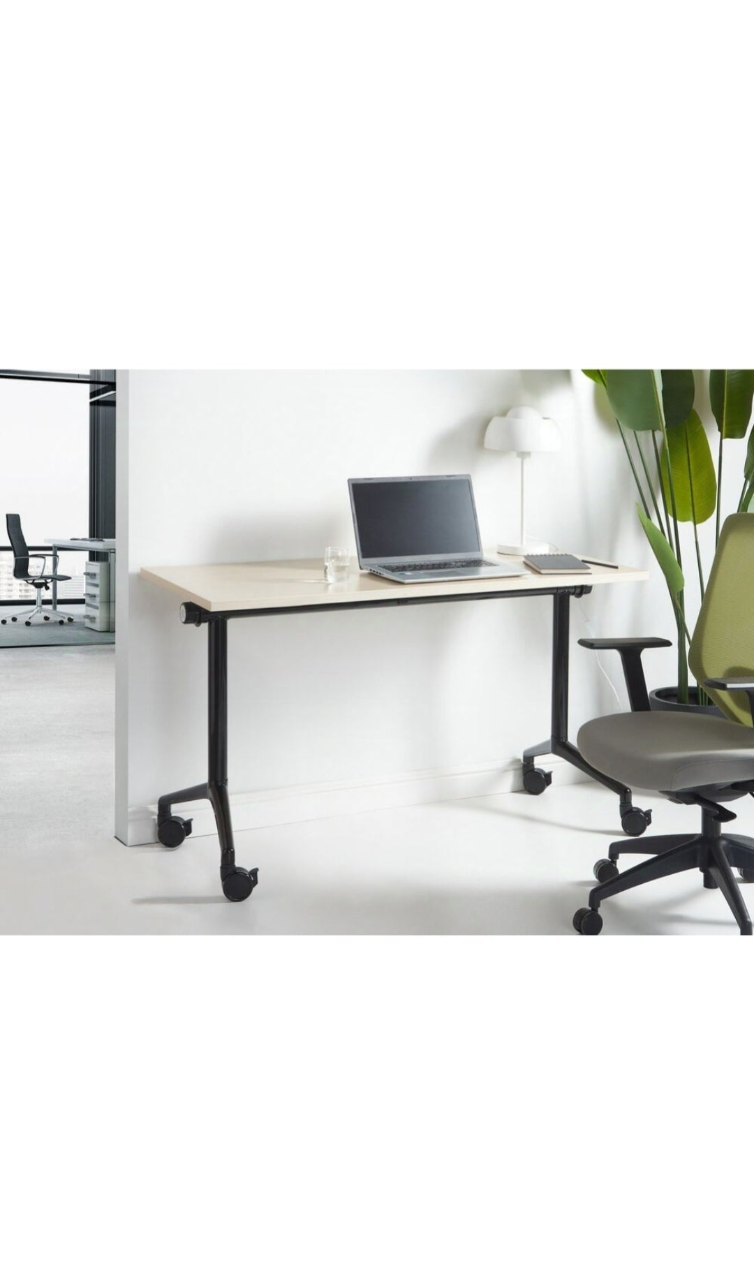 Escritorio plegable con ruedas madera clara y negro 120/60