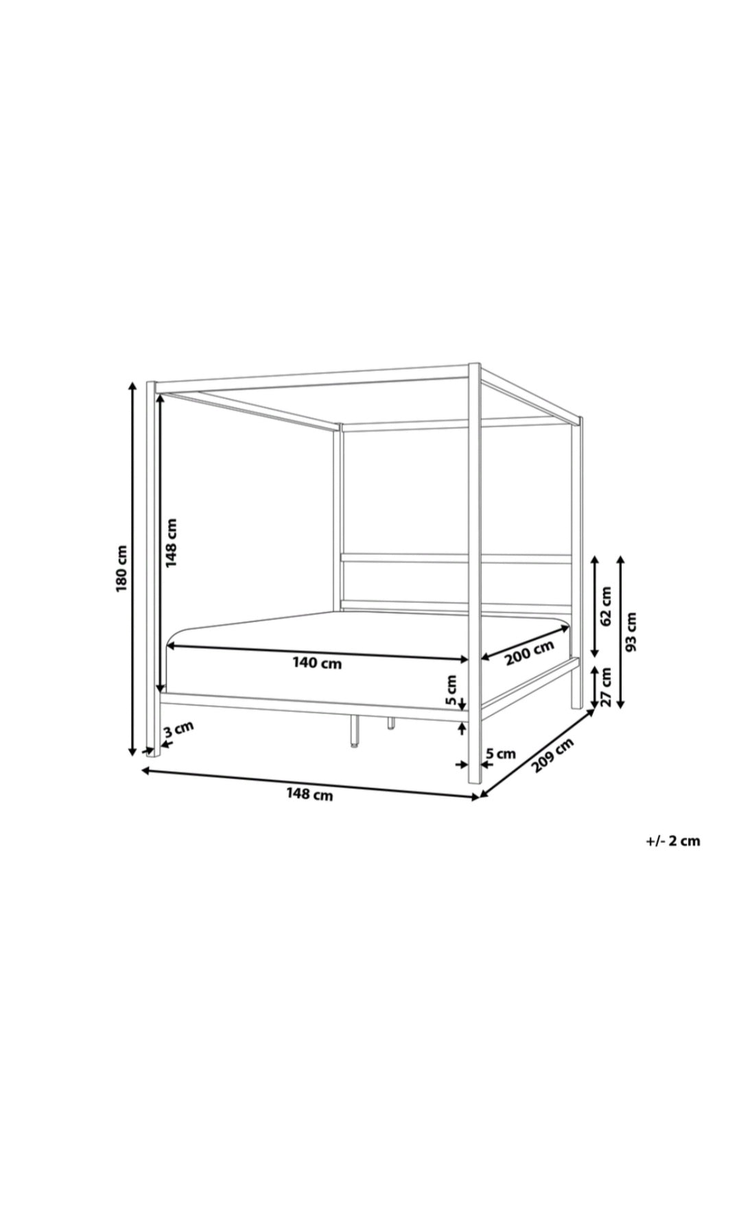 Cama con somier de metal negro 140/200