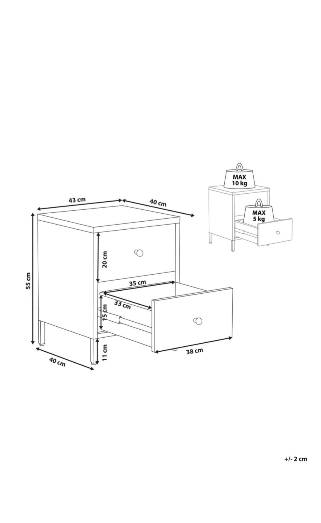 Mesa de noche de metal blanco/ dorado