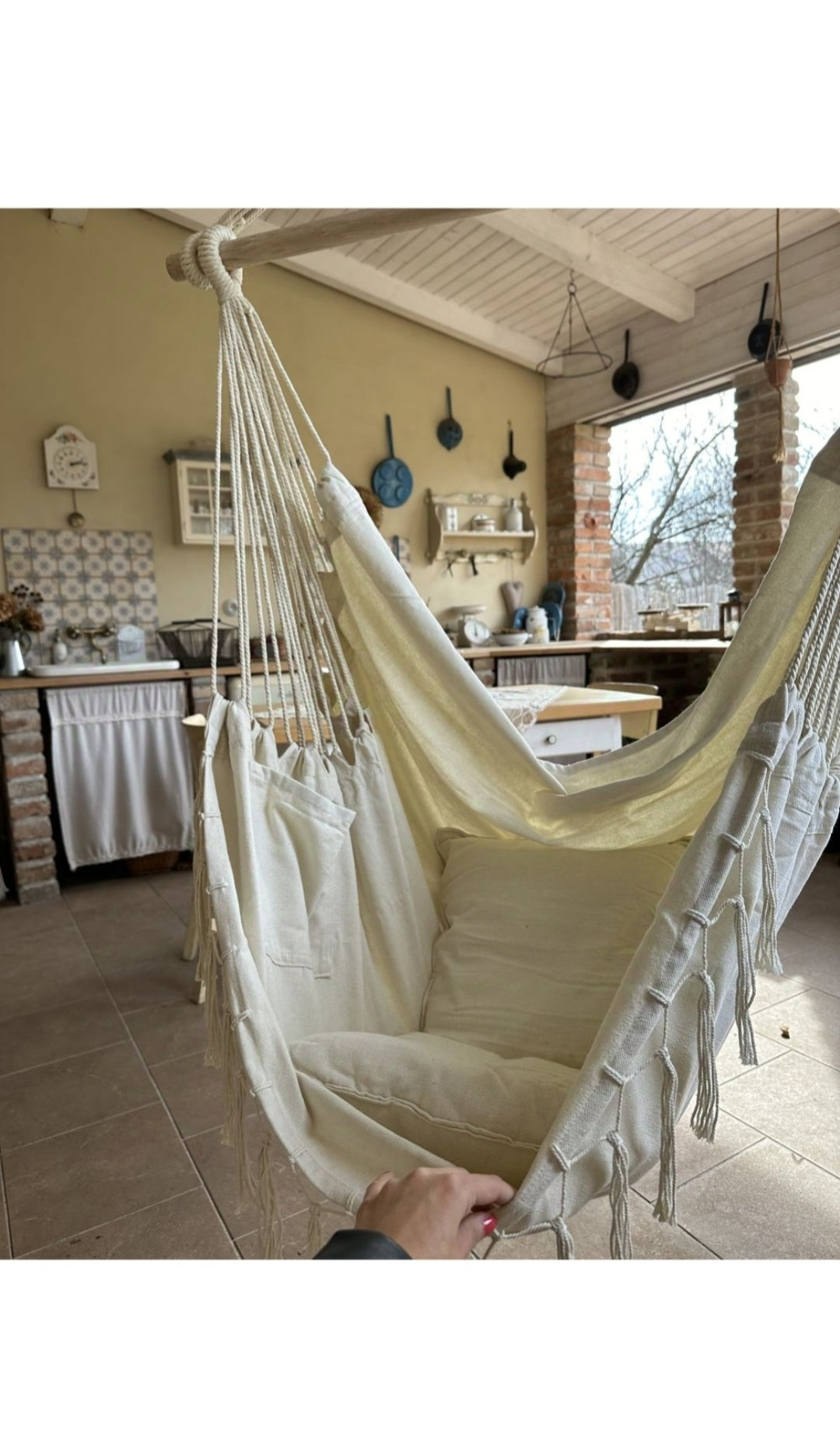 Silla colgante de algodón beige