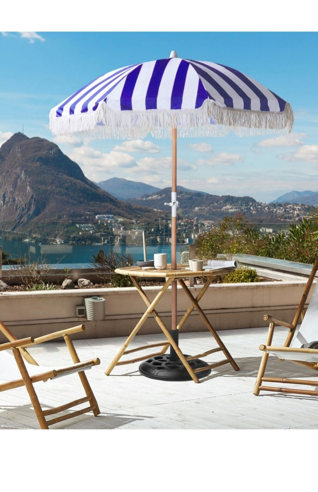 Sombrilla azul blanco 150cm