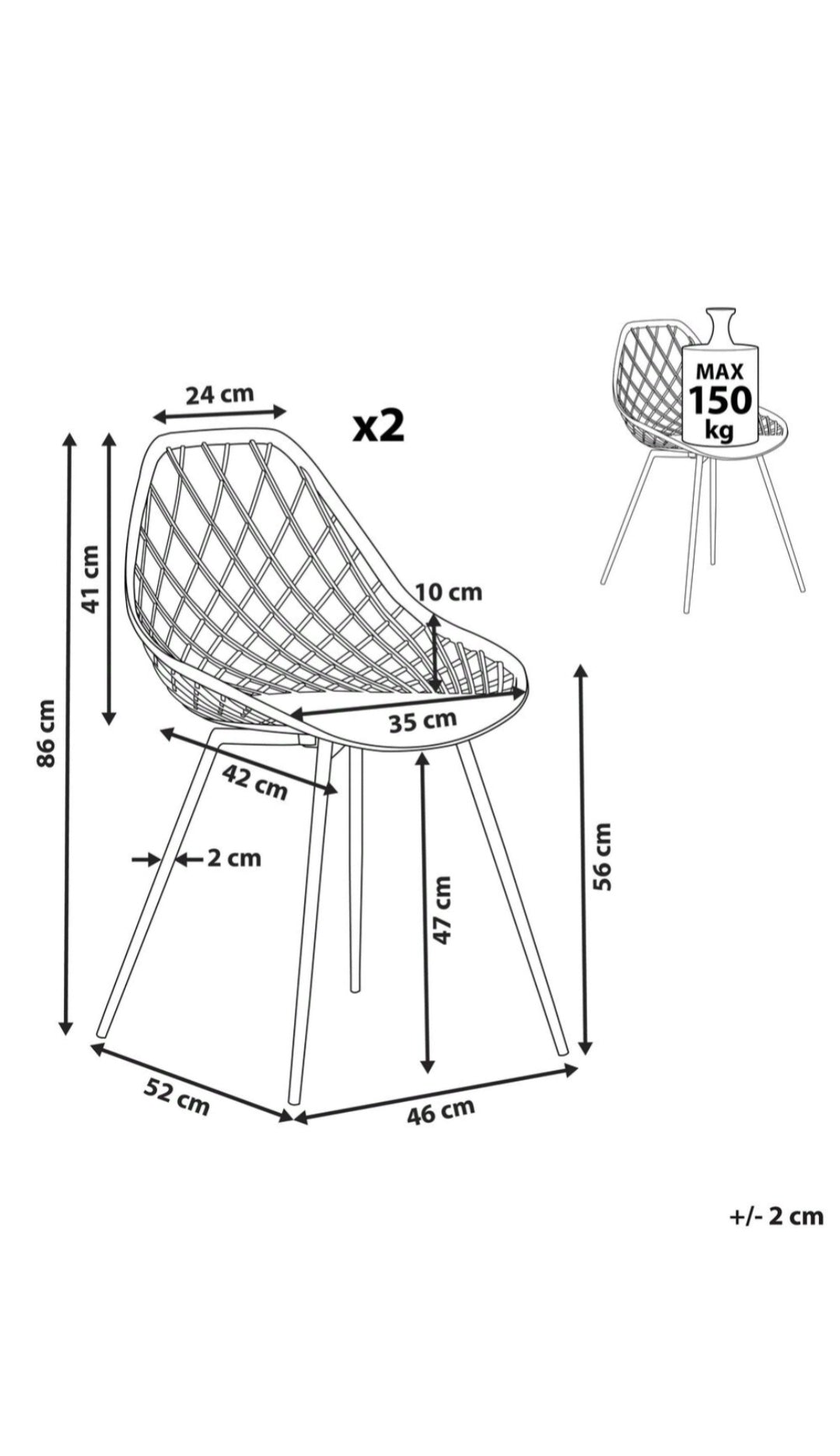 Conjunto de 2 sillas de comedor gris claro/ negro
