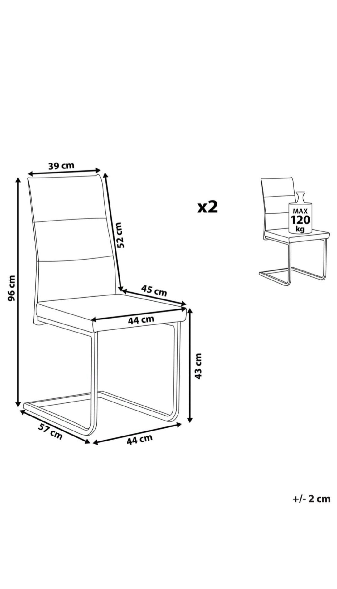 Conjunto de 2 sillas de comedor de piel sintética blanco plateado
