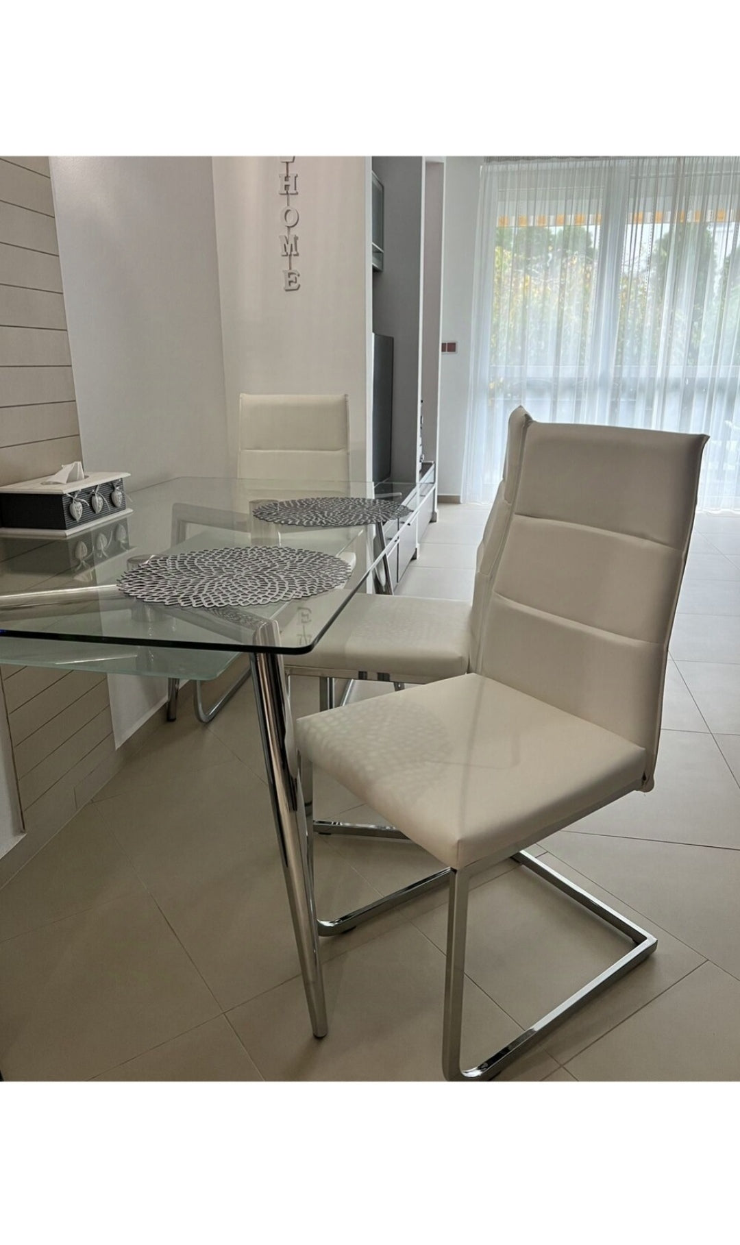 Conjunto de 2 sillas de comedor de piel sintética blanco plateado