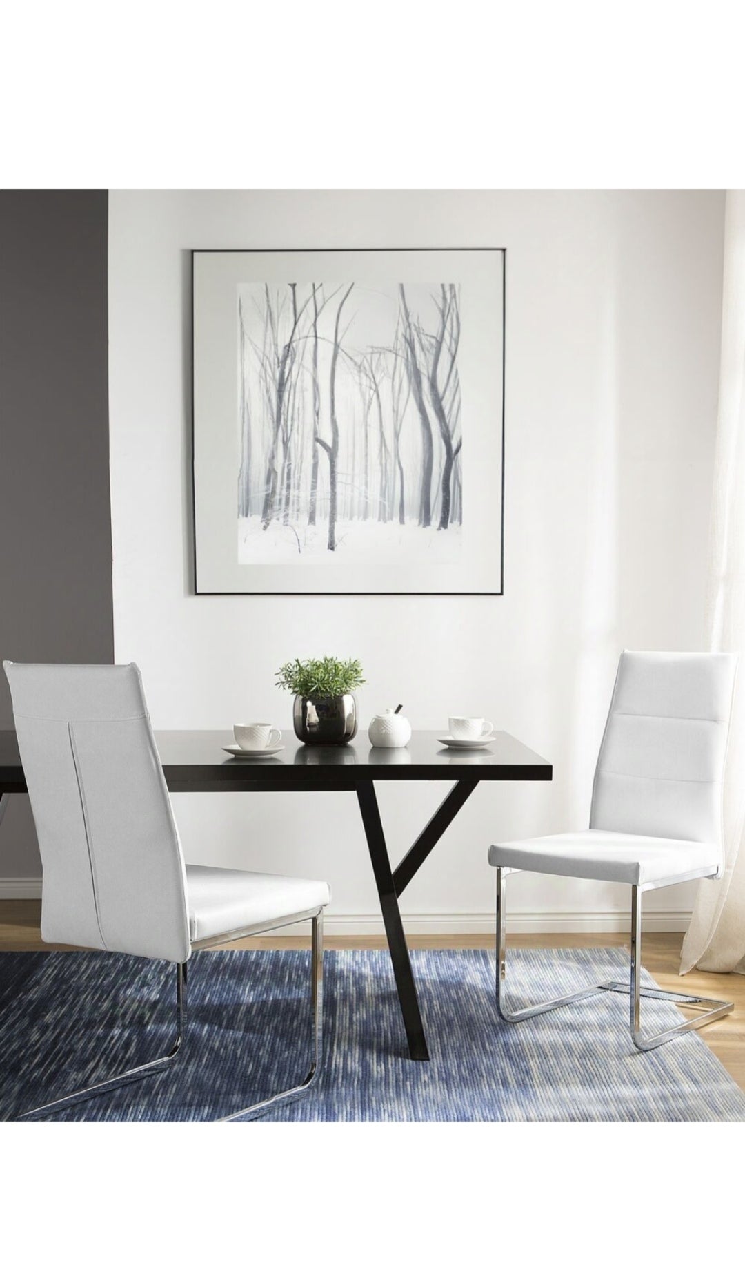 Conjunto de 2 sillas de comedor de piel sintética blanco plateado