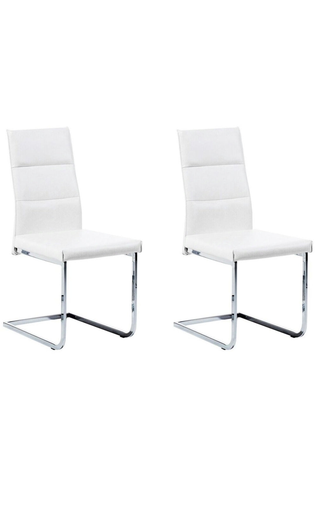 Conjunto de 2 sillas de comedor de piel sintética blanco plateado