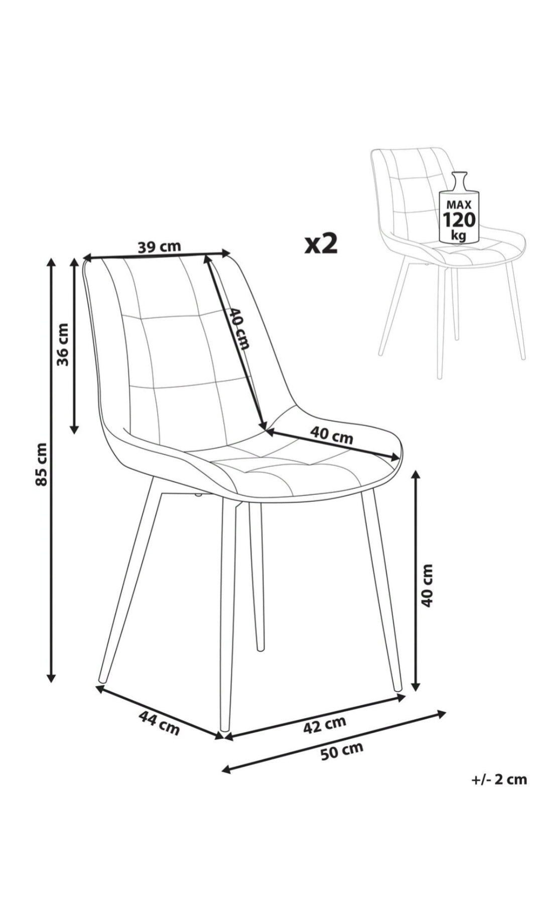 Conjunto de 2 sillas de comedor de terciopelo verde