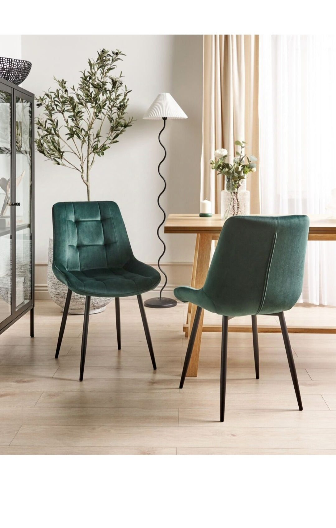 Conjunto de 2 sillas de comedor de terciopelo verde