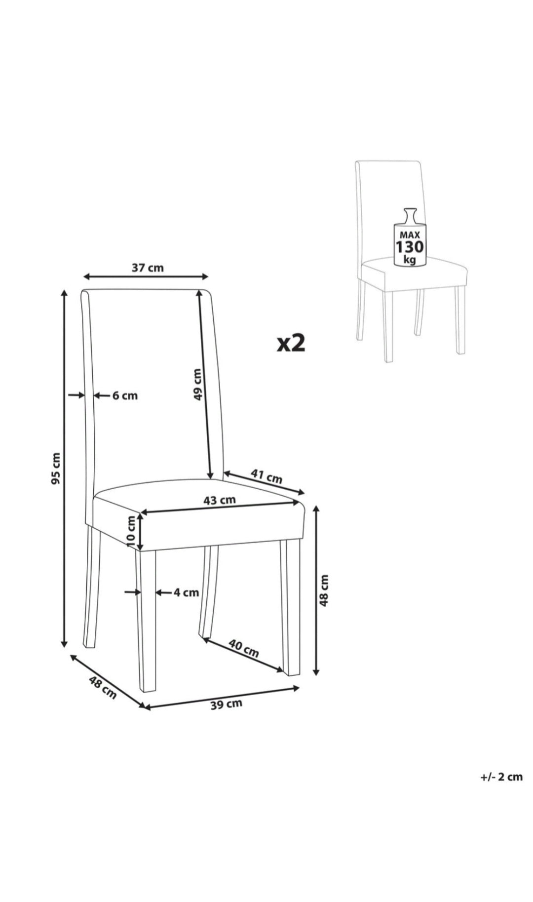 Conjunto de 2 sillas de comedor de piel sintética blanco y madera clara