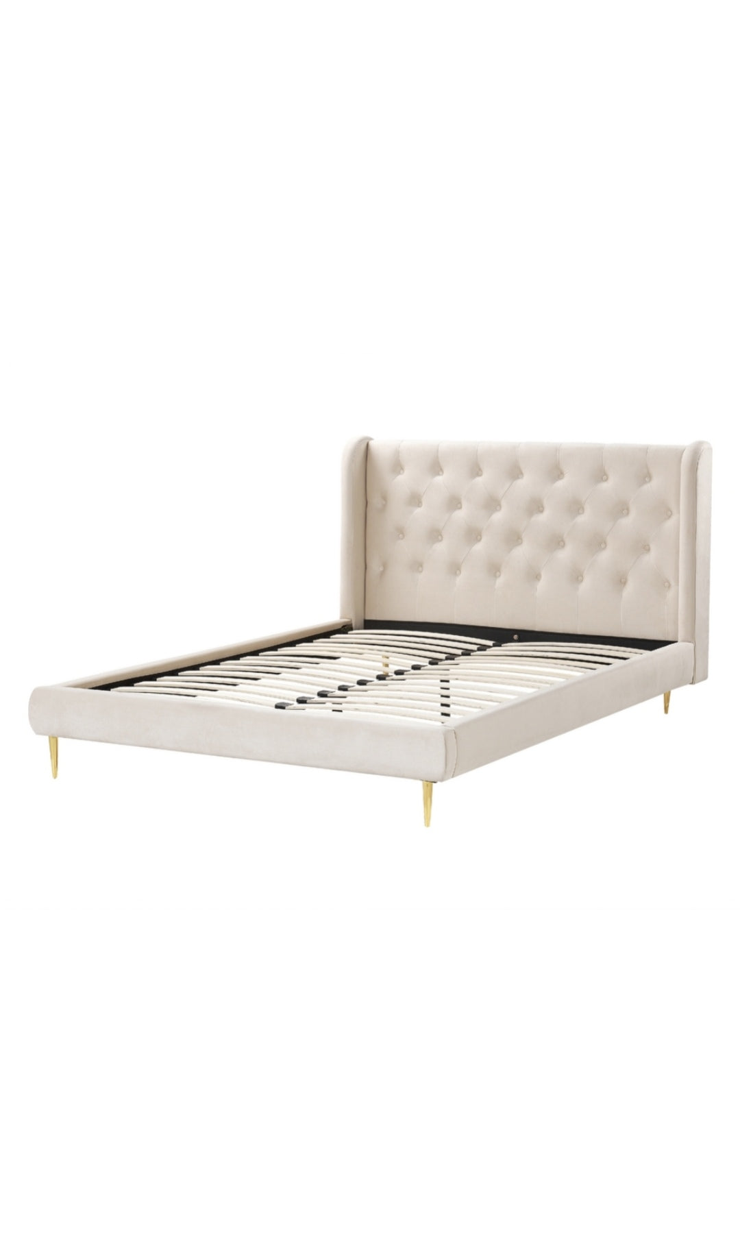 Cama con somier de terciopelo beige 140/200