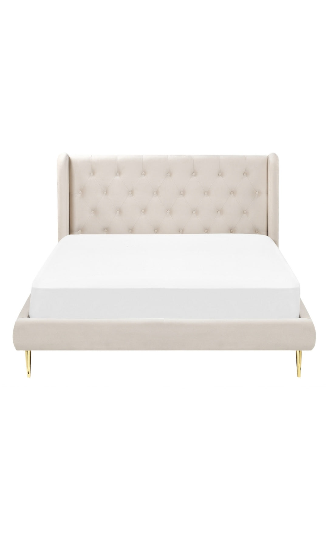 Cama con somier de terciopelo beige 140/200