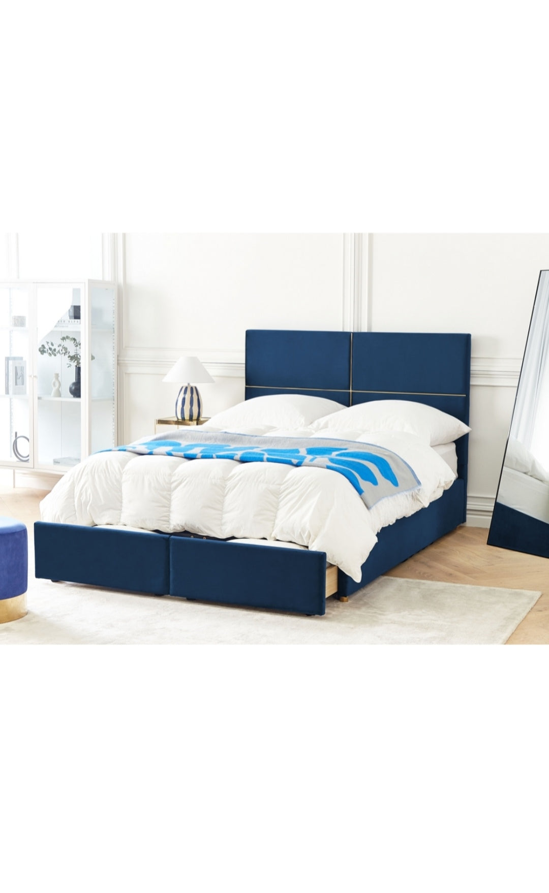 Cama con almacenaje de terciopelo azul marino 140/200