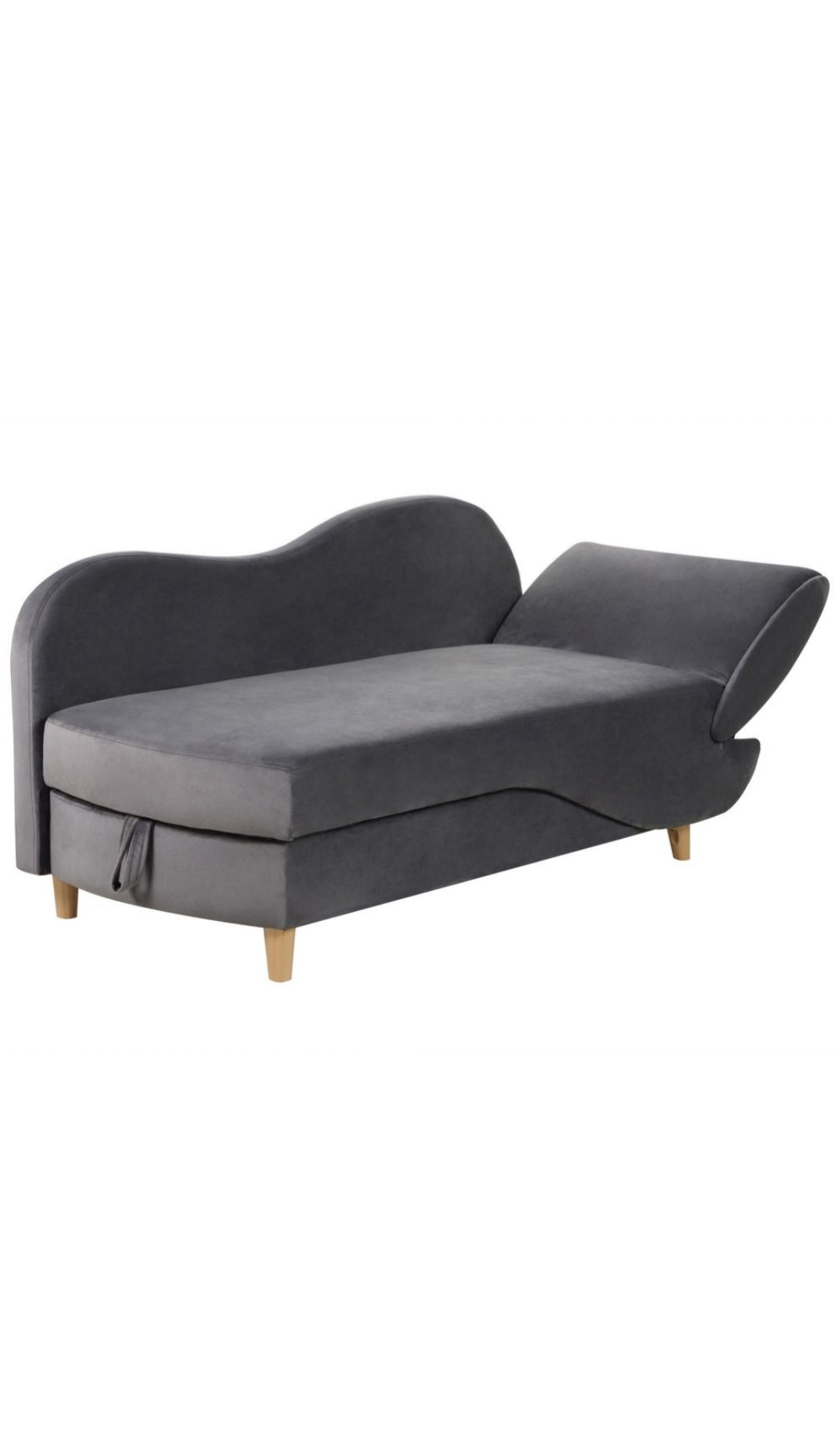 Chaise longue de terciopelo gris oscuro derecho con almacenaje