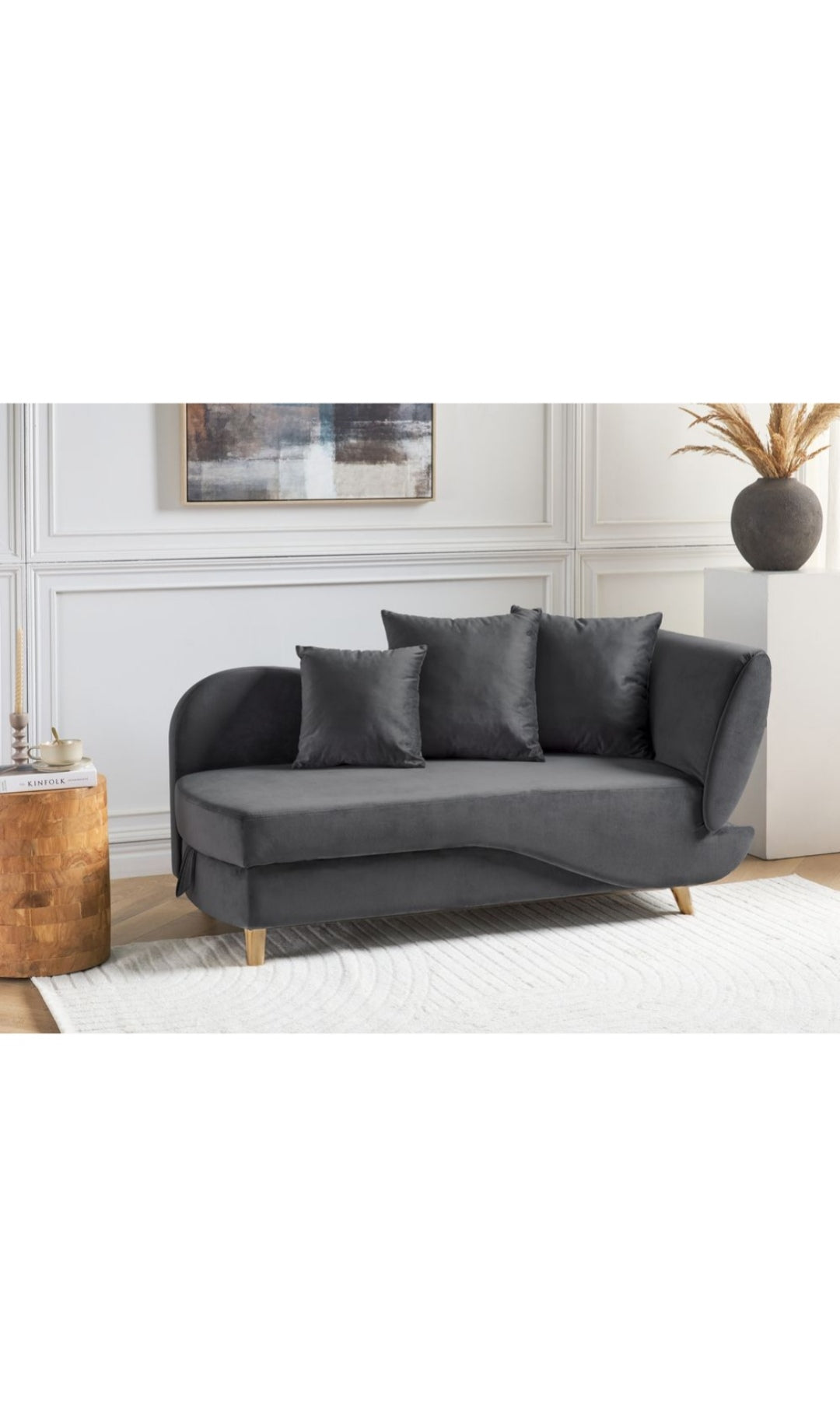 Chaise longue de terciopelo gris oscuro derecho con almacenaje