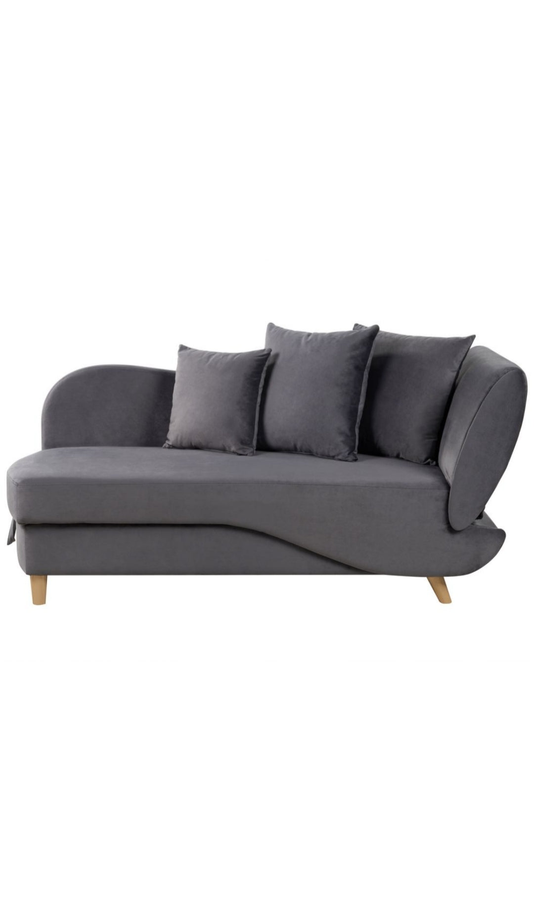 Chaise longue de terciopelo gris oscuro derecho con almacenaje