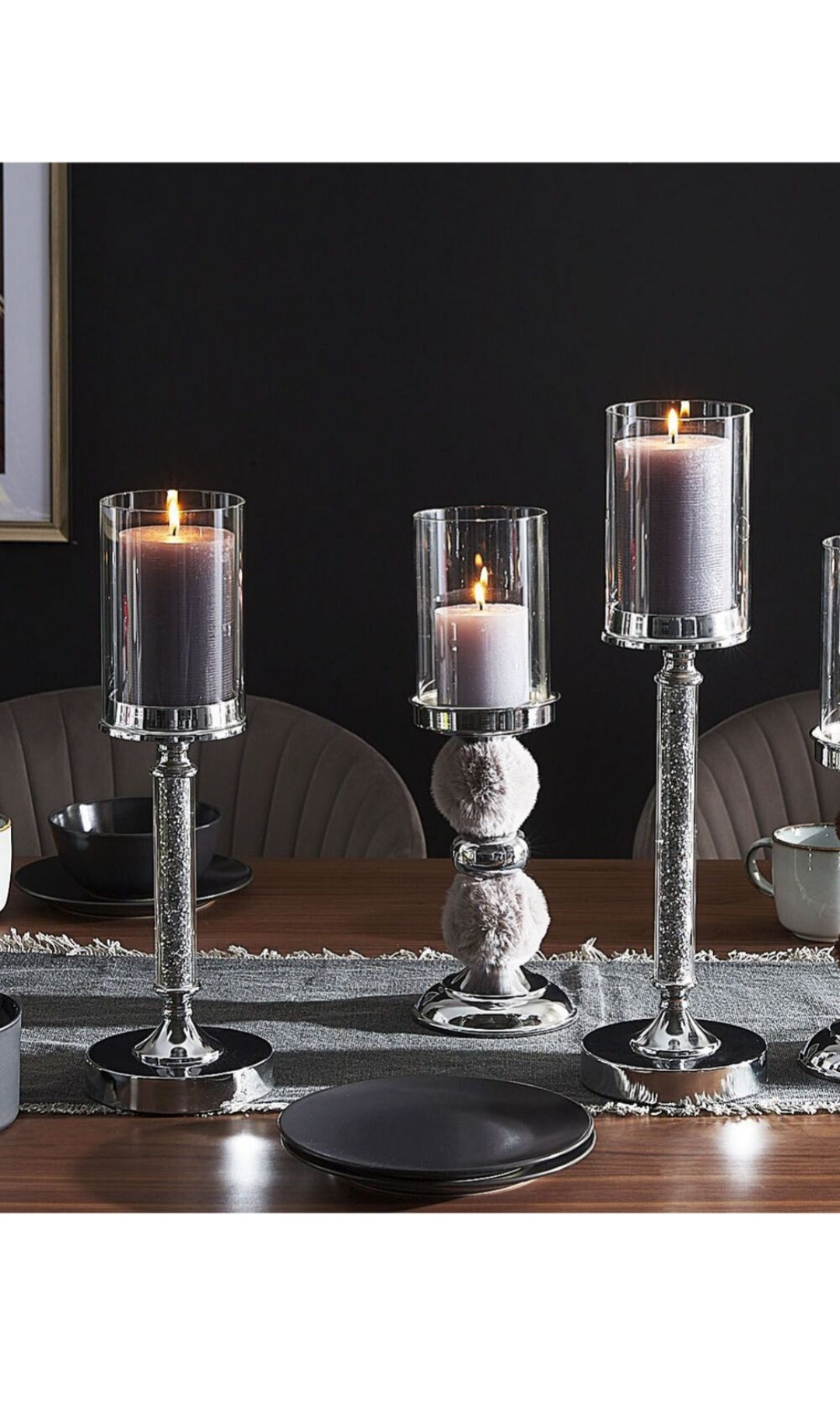 Candelero de vidrio metal plateado