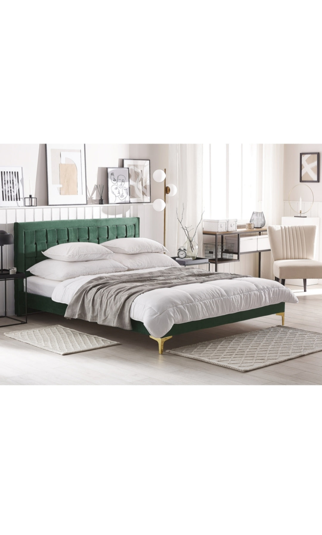 Cama con somier de terciopelo verde oscuro