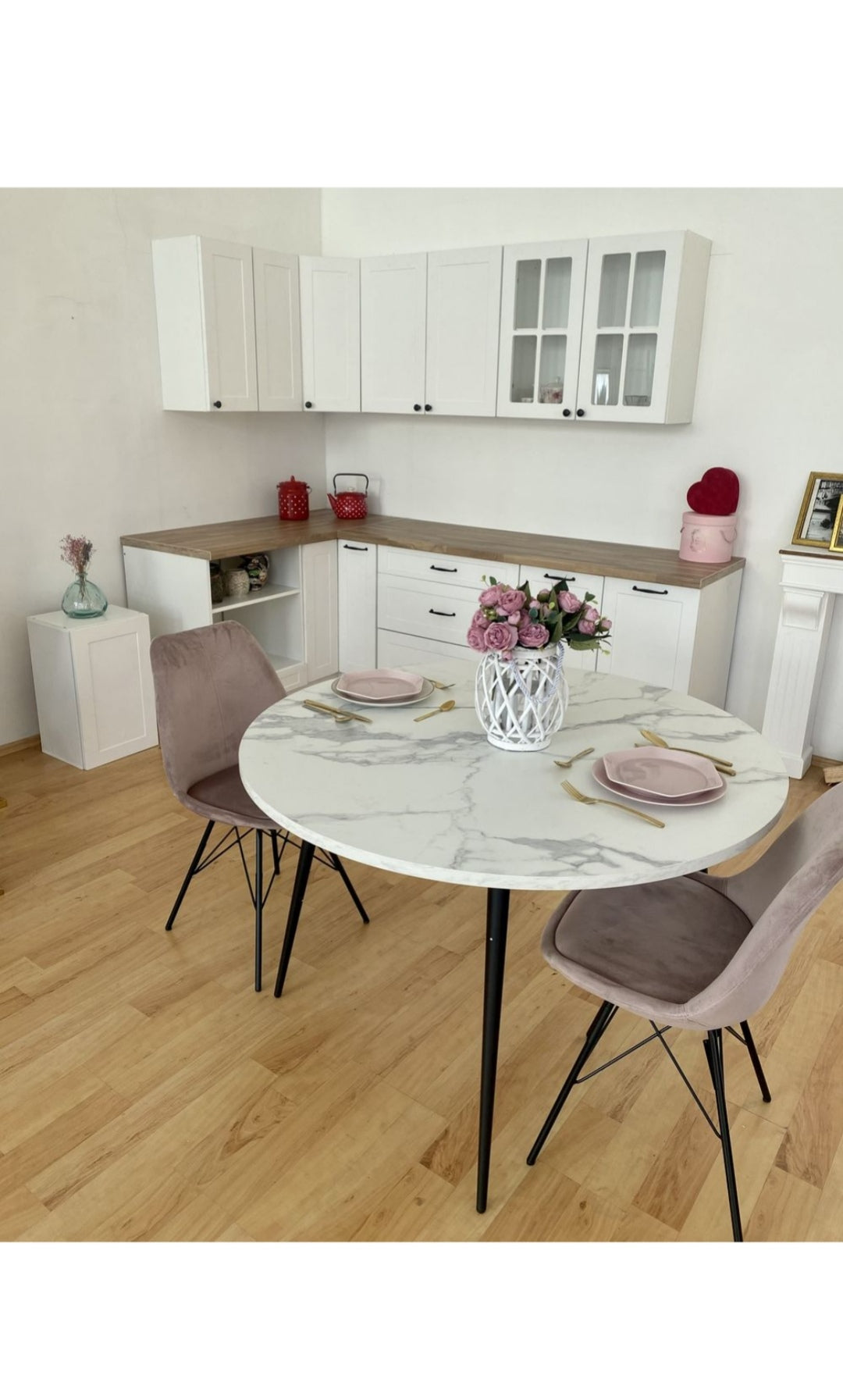 Mesa de comedor blanco negro 120cm