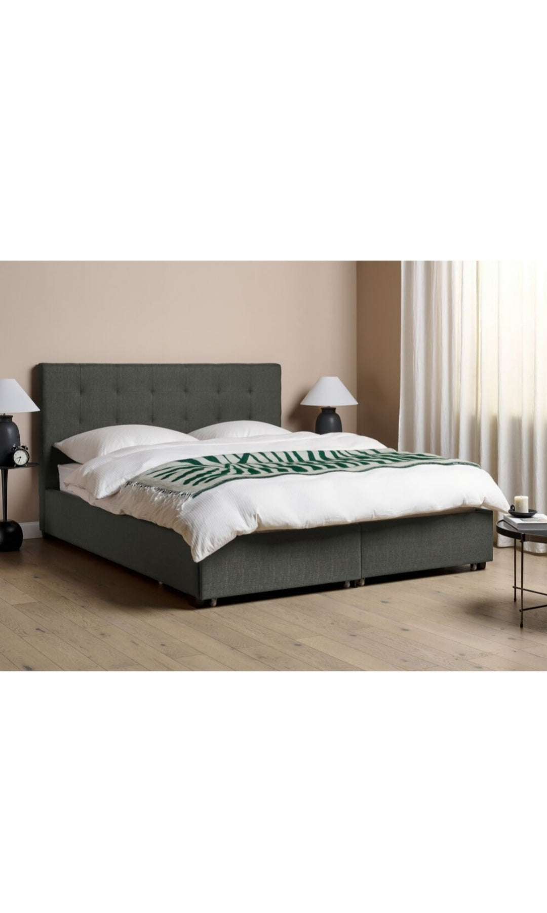 Cama con almacenaje de poliéster gris oscuro 160/200