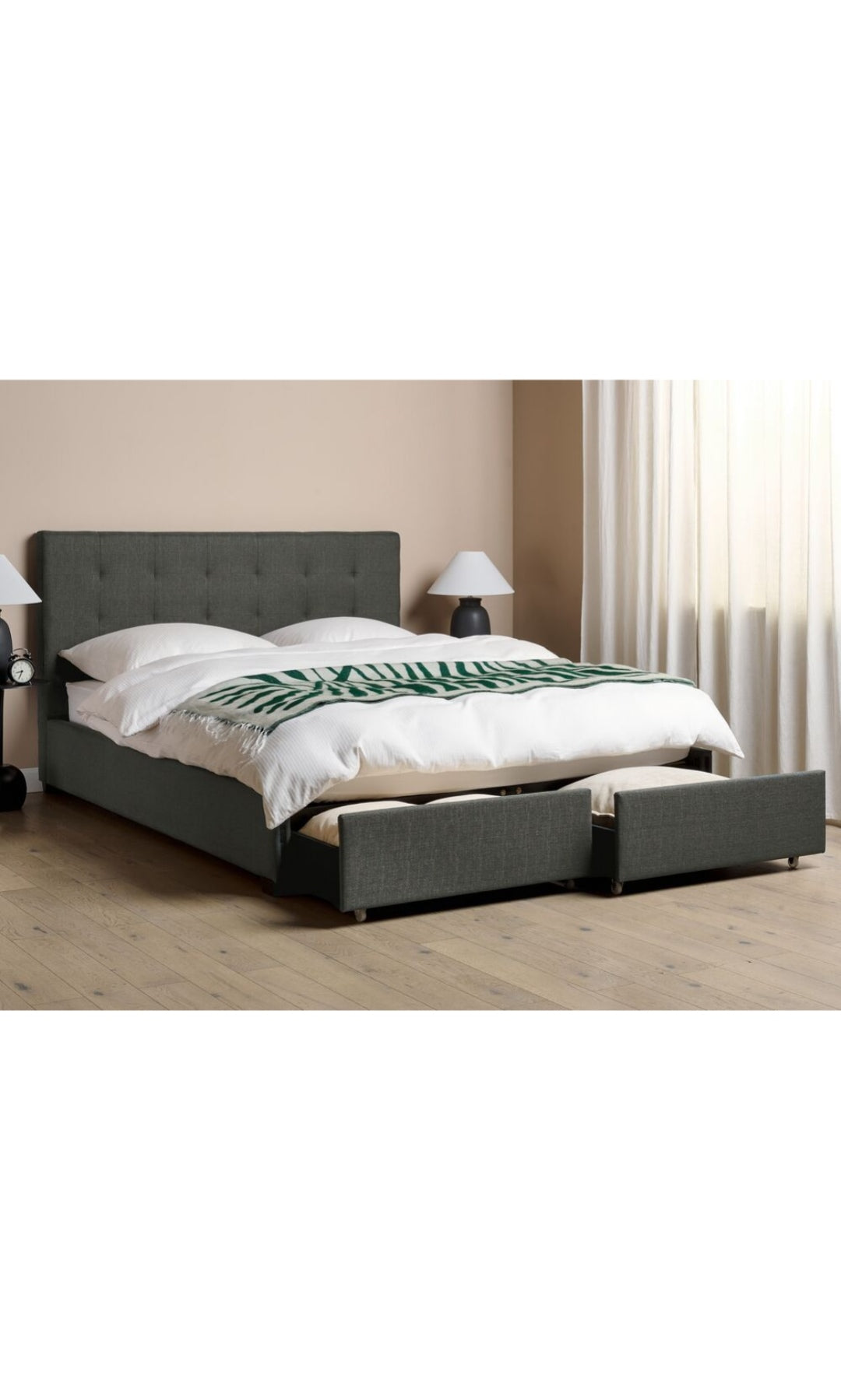 Cama con almacenaje de poliéster gris oscuro 160/200