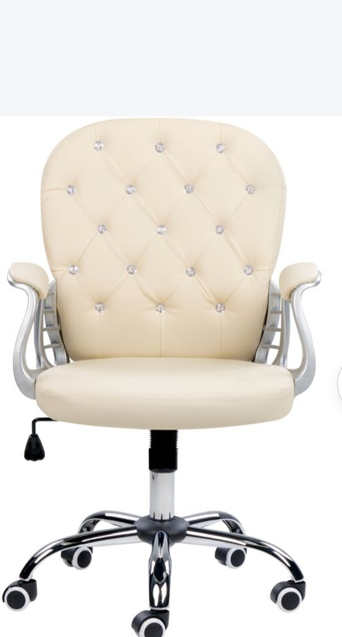 Silla de oficina reclinable de piel sintética beige