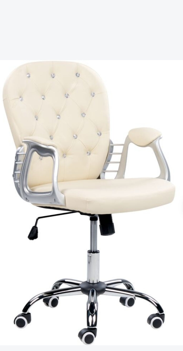 Silla de oficina reclinable de piel sintética beige