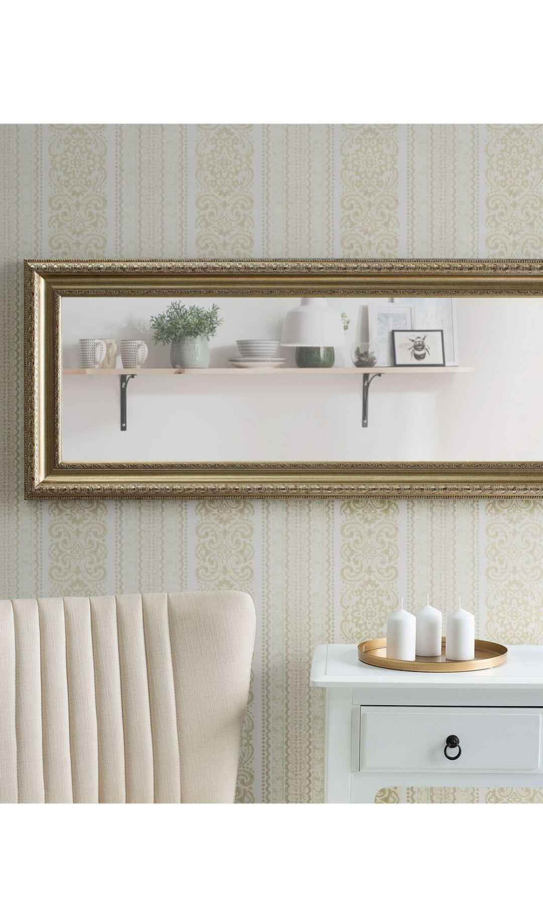 Espejo de pared plateado dorado 141cm