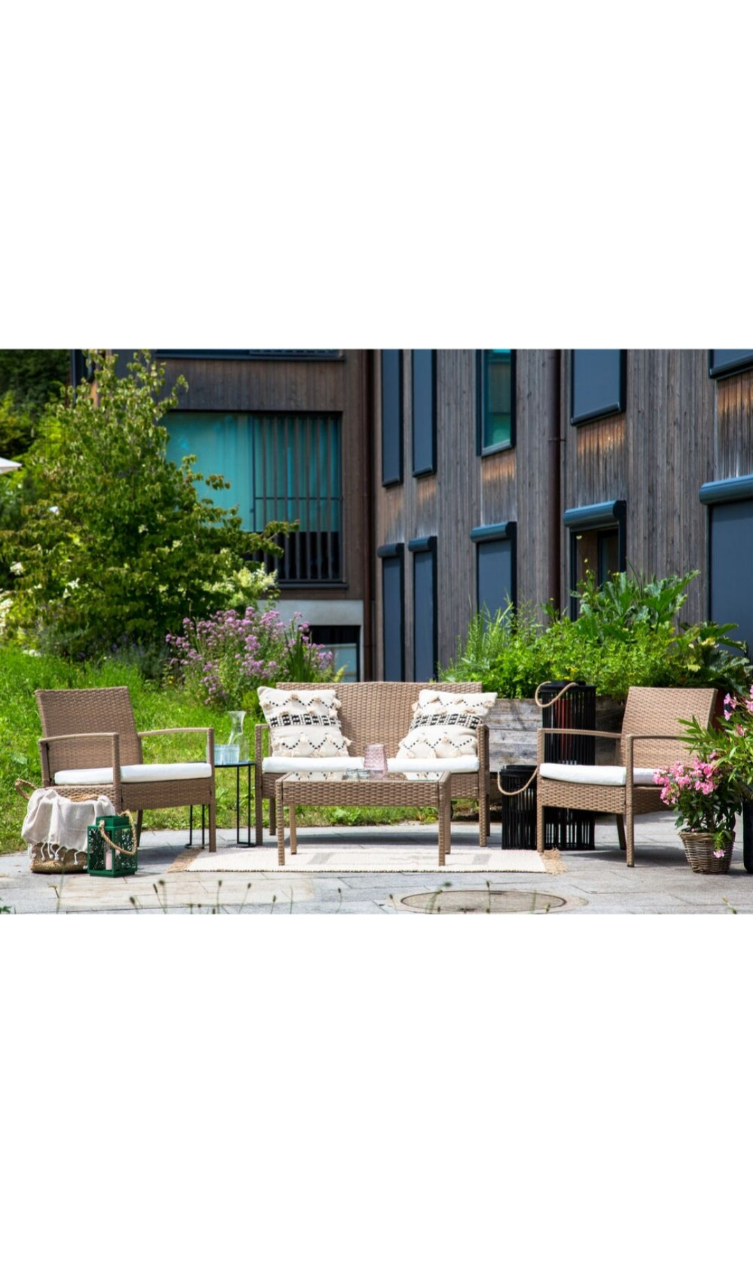 Conjunto de jardin 4 plazas de ratán blanco